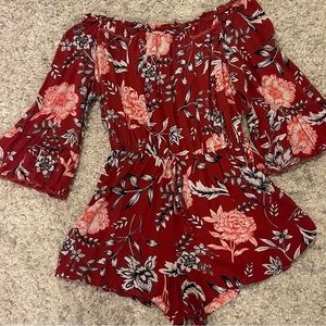 red flower romper